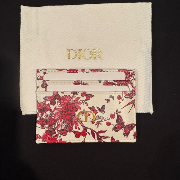 Dior Red and White Five Slot Card Holder with Floral Design - Picture 4 of 8